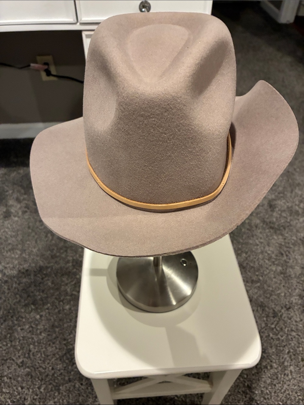 Brixton Wide-Brim Felt Fedora with Leather Tie - Light Beige